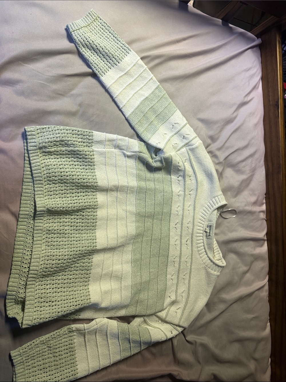 BearPaw Mint and Cream Striped Long Sleeve Sweater